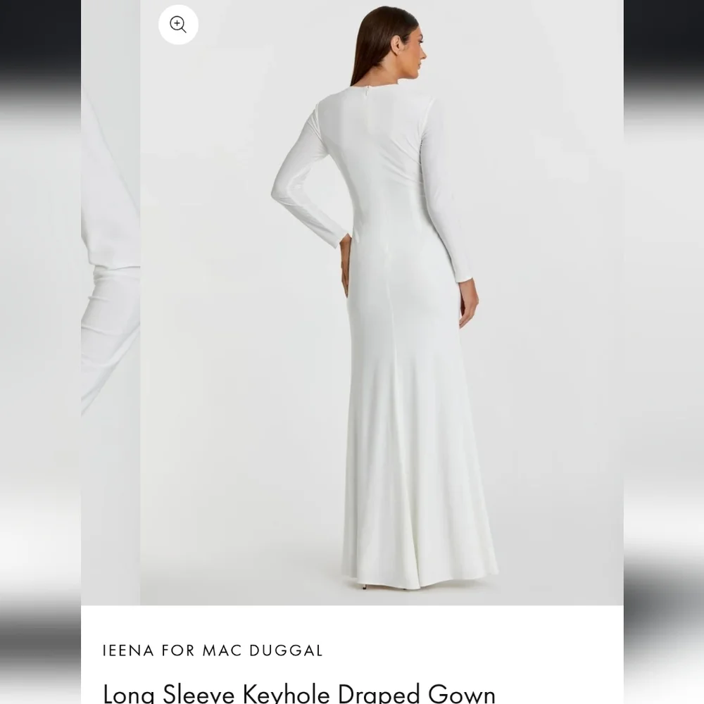 Mac Duggal White Long Sleeve Keyhole Draped Gown​ - Picture 3 of 3